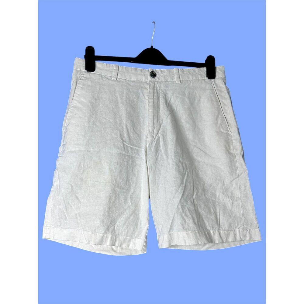 Perry Ellis Mens White Linen Shorts Sz 32 Coastal Preppy Beach Vacay Resort